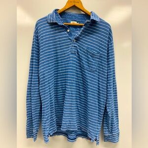 Faherty Blue Striped Polo Long Sleeve L